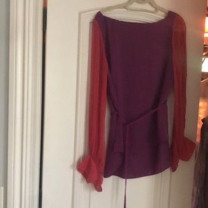 - Tahari silky  top ,chiffon sleeves